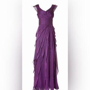 Adriana papell, size 8P. Purple chiffon ruffle evening gown.